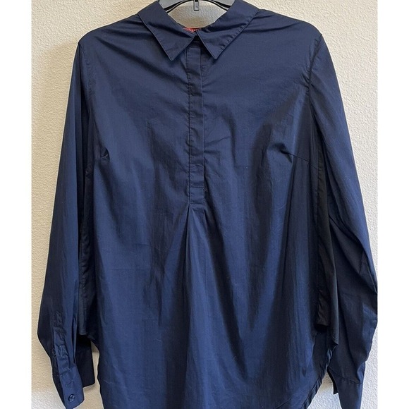 Universal Standard Navy Blue Elbe Popover Blouse Long Sleeve Size S/14 - Picture 2 of 10